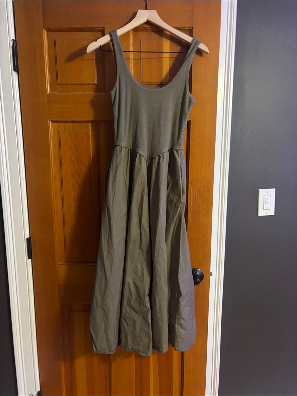 Sleeveless Olive Maxi Dress with Flared Skirt